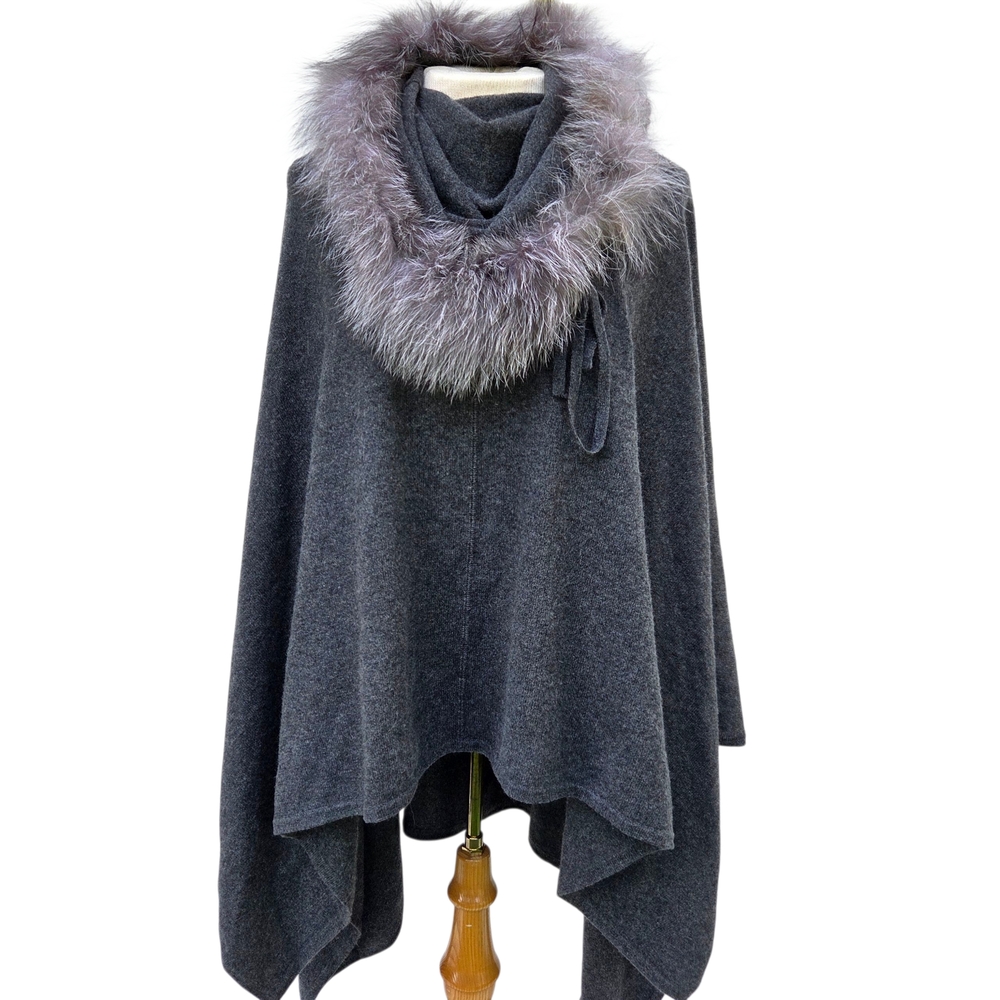 Sofia Cashmere Hooded Cowl Neck Poncho Size-One Size